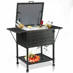 Outdoor Patio Pool Party Ice Drink Bar Table Cooler Trolley (Type: Cooler Trolley, Color: Mix Brown)