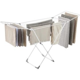 Clothes Drying Rack, Metal Laundry Drying Rack, Foldable, Space-Saving, Free-Standing Airer, with Gullwings, Indoor Outdoor (Color: White)