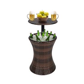 Patio Furniture Rattan Style Patio Beverage Cooler Bar Table (Type: Beverage Cooler Bar Table, Color: Mix Brown)