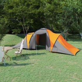 Camping Tent 6 Persons Gray and Orange (Color: Grey)